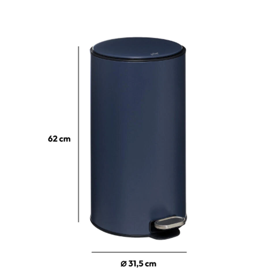 5Five Prullenbak/pedaalemmer - Donkerblauw - Metaal - 30 Liter - 62 Cm 4 5Five Prullenbak/pedaalemmer - Donkerblauw - Metaal - 30 Liter - 62 Cm - Afbeelding 2