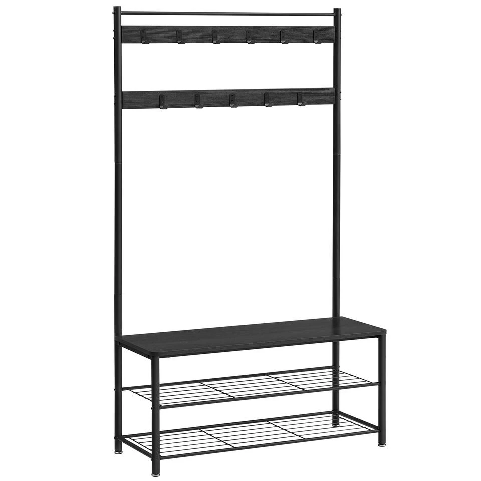 ACAZA XL Garderoberek Met Schoenenbank, Kapstok En Schoenenrek, 11 Haken, Zwart 3 ACAZA XL Garderoberek Met Schoenenbank, Kapstok En Schoenenrek, 11 Haken, Zwart