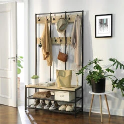 ACAZA Garderoberek Met Bankje, 100cm Breed, Kapstok En Schoenenrek - Lichte Eik 8 ACAZA Garderoberek Met Bankje, 100cm Breed, Kapstok En Schoenenrek - Lichte Eik -Huishoudelijke Artikelen Winkel 1000045921 0102