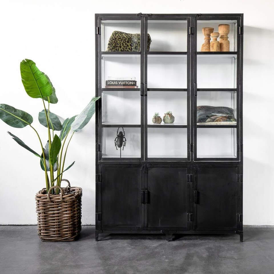 Giga Meubel Vitrinekast Zwart/Wit - Metaal - 150x50x230cm - Kast Lott 5 Giga Meubel Vitrinekast Zwart/Wit - Metaal - 150x50x230cm - Kast Lott - Afbeelding 3