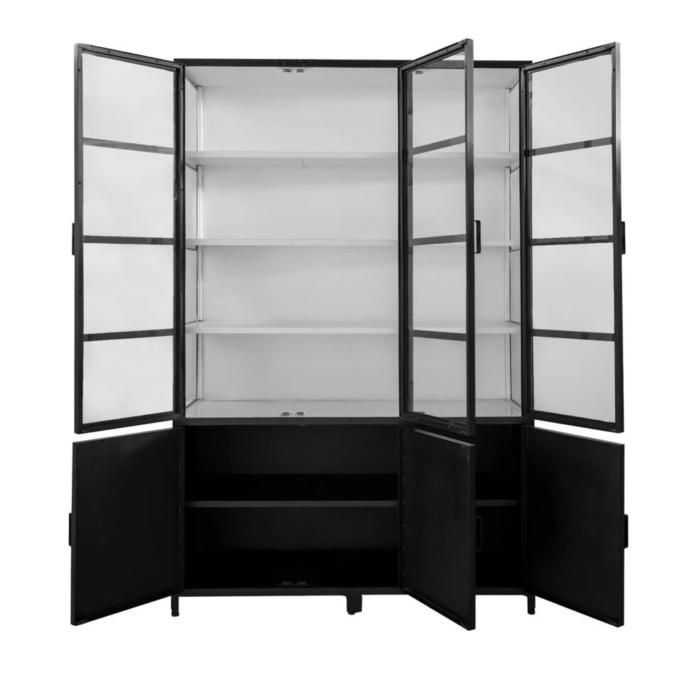 Giga Meubel Vitrinekast Zwart/Wit - Metaal - 150x50x230cm - Kast Lott 6 Giga Meubel Vitrinekast Zwart/Wit - Metaal - 150x50x230cm - Kast Lott - Afbeelding 4