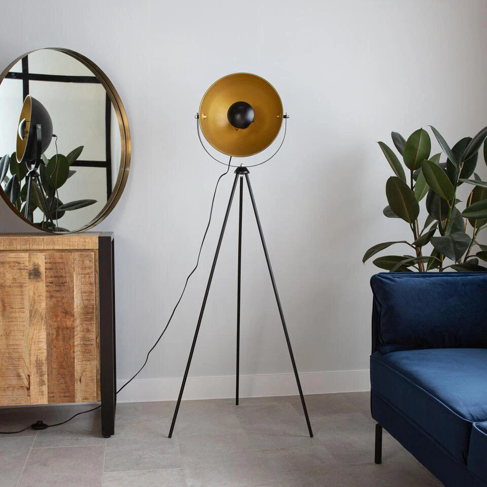 Vloerlamp Fallon Zwart-goud - 150x60x150 Cm - Metaal - Goudkleurig 4 Vloerlamp Fallon Zwart-goud - 150x60x150 Cm - Metaal - Goudkleurig - Afbeelding 2