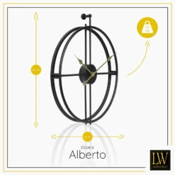 LW Collection Wandklok Alberto Zwart Met Gouden Wijzers 42cm -Huishoudelijke Artikelen Winkel 1000064278 0102