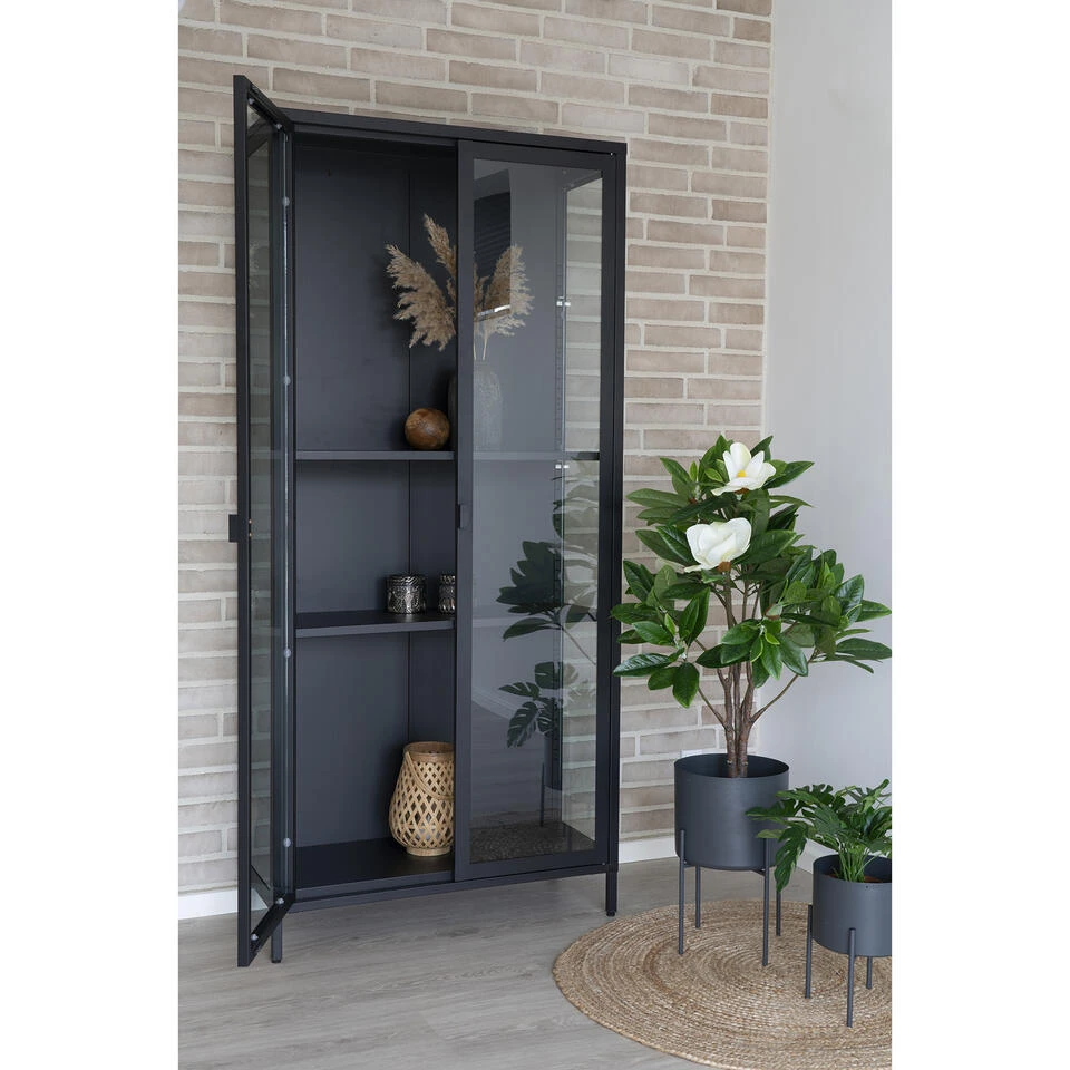 Giga Meubel Vitrinekast Metaal Zwart - 35x80x175cm - Kast Brisbane 4 Giga Meubel Vitrinekast Metaal Zwart - 35x80x175cm - Kast Brisbane - Afbeelding 2