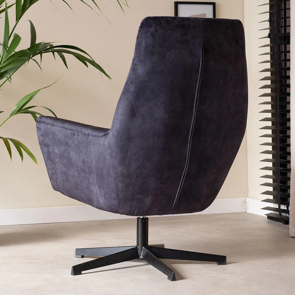 Fauteuil Draaibaar Casper Velvet Antraciet - Stof - Grijs 4 Fauteuil Draaibaar Casper Velvet Antraciet - Stof - Grijs - Afbeelding 2