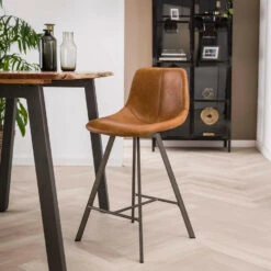 Barstoel Jill Kuip - Lederlook - Bruin -Huishoudelijke Artikelen Winkel 1000076859 0101