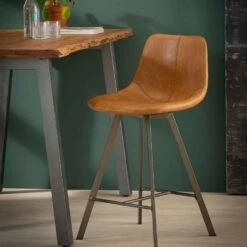 Barstoel Jill Kuip - Lederlook - Bruin -Huishoudelijke Artikelen Winkel 1000076859 0102