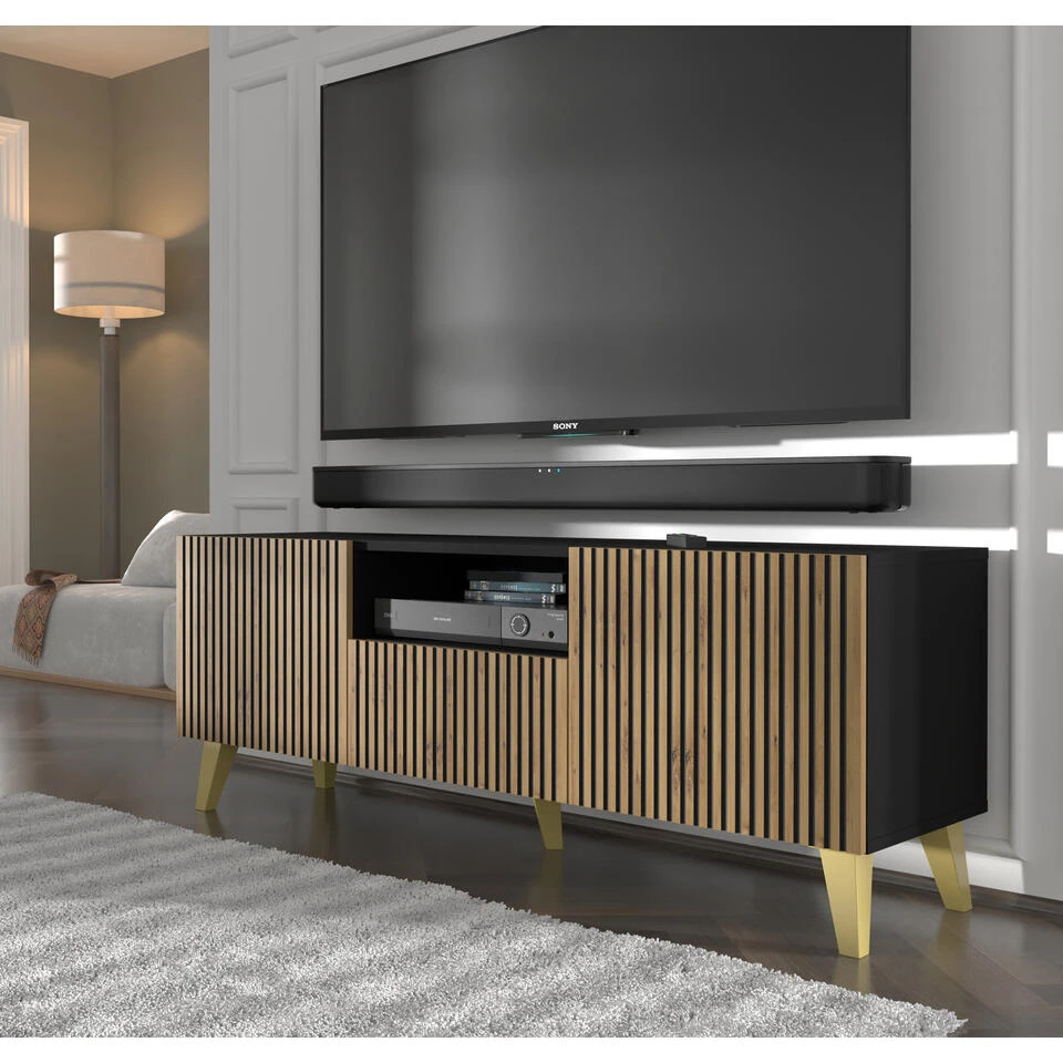 TV Meubel Ravenna P Painted MDF 56x150x42 Zwart 5 TV Meubel Ravenna P Painted MDF 56x150x42 Zwart - Afbeelding 3