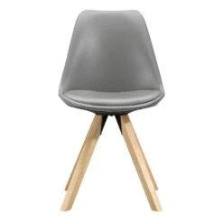 Eetkamerstoel Senja - Lederlook - Donkergrijs - Naturel Hout