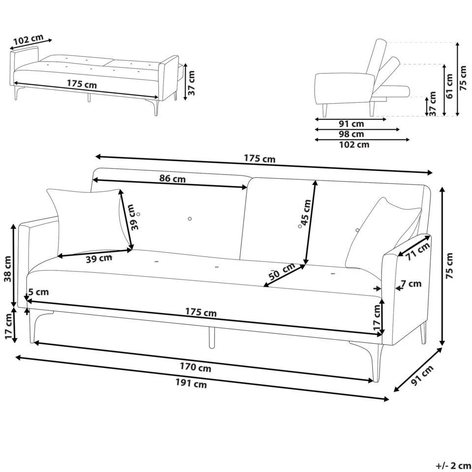 Beliani Driezitsbank - LUCAN Roze Fluweel 6 Beliani Driezitsbank - LUCAN Roze Fluweel - Afbeelding 4