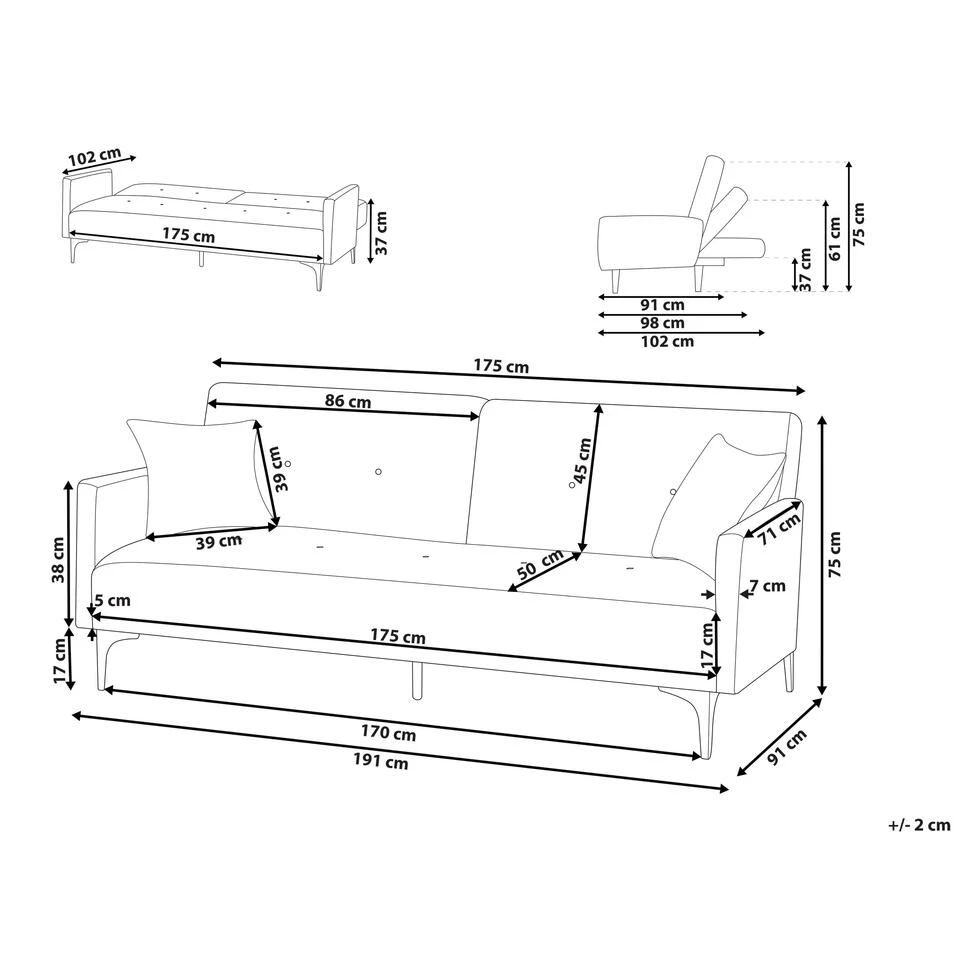 Beliani Driezitsbank - LUCAN Roze Fluweel 5 Beliani Driezitsbank - LUCAN Roze Fluweel - Afbeelding 3